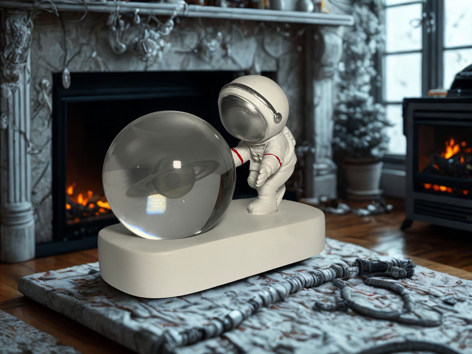3d Astronot Figürlü Galaxy görselli Işıklı Küre